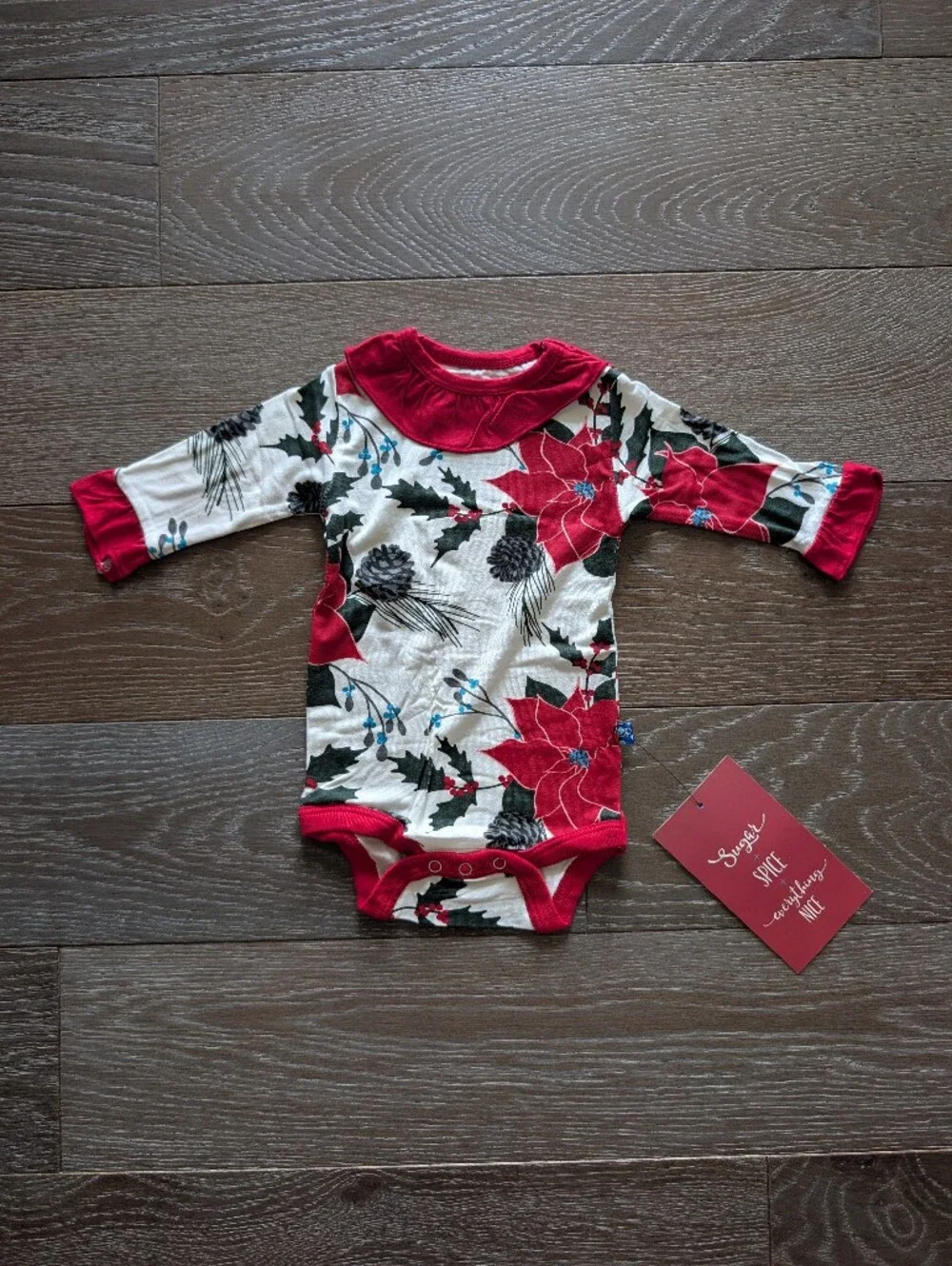 NWT Kickee Pants Long Sleeve Ruffle One Piece & Pant Set in Christmas Floral